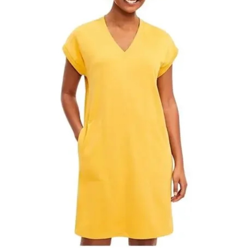 Lou & Grey Mustard Yellow V-Neck Shirt Dress Sz Sm